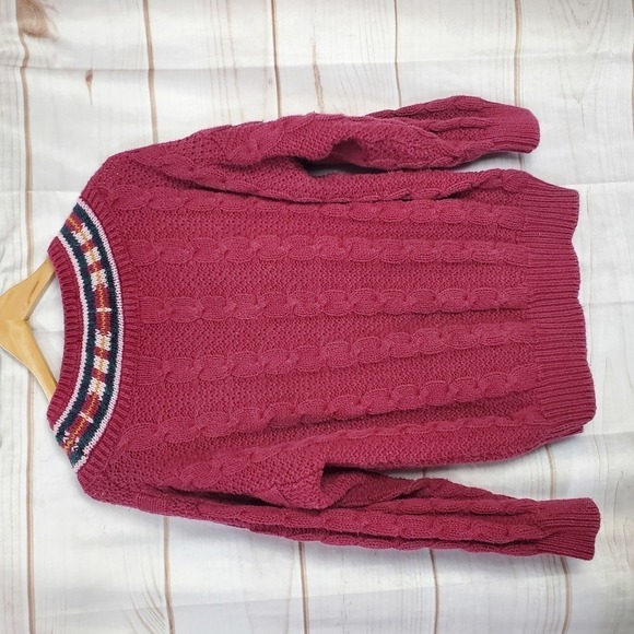 Vintage 90s Jamie Scott Red V-Neck Cable Knit Pullover Sweater Size Medium - Picture 5 of 8